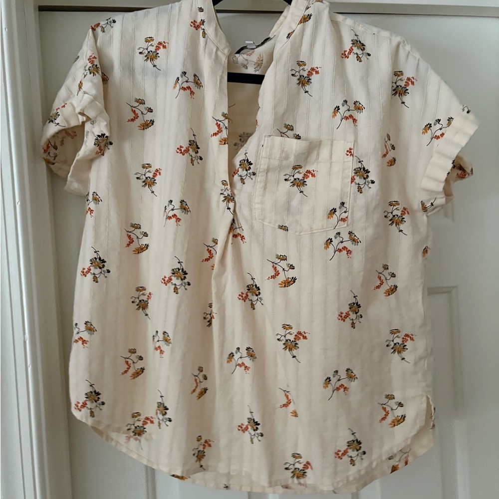 Madewell Floral Print Cream Short Sleeve Blouse